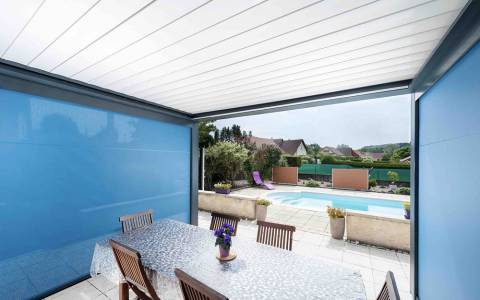 5 Blue gray pergola blinds